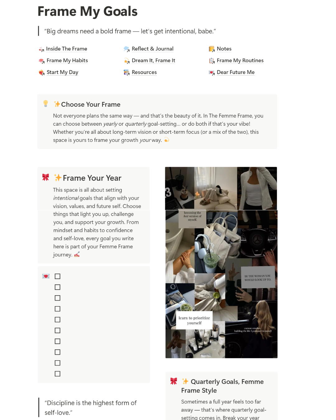 The Femme Framework — Notion Digital Planner + PDF Guide